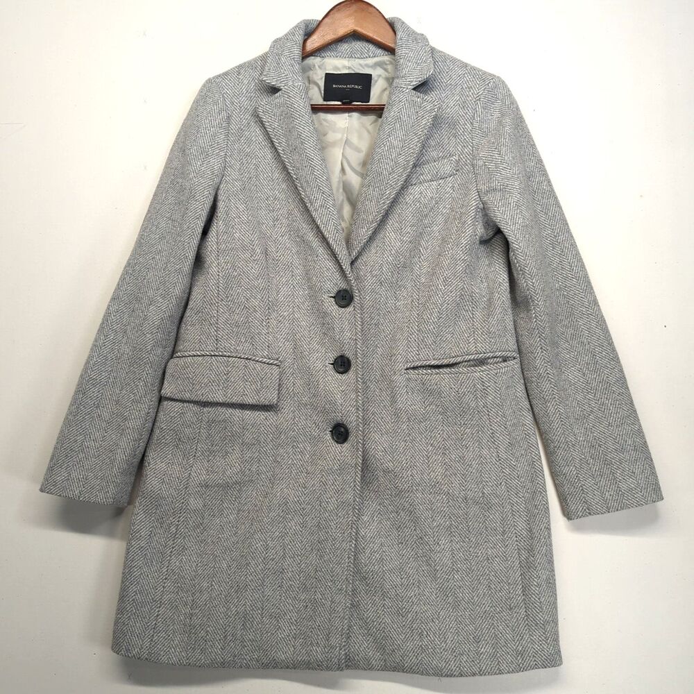 Banana Republic Women's Gray Herringbone Wool Blend Pea Coat